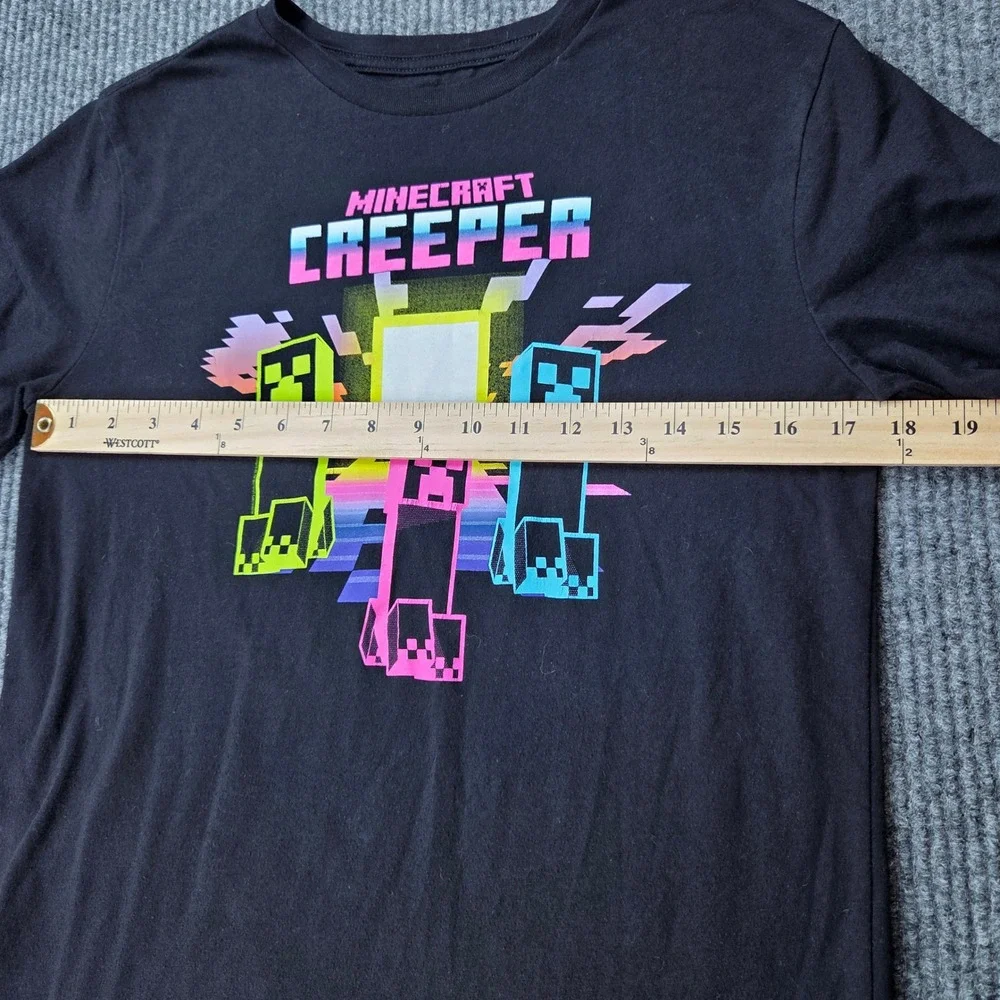 Old Navy Minecraft Creeper Shirt Boys XXL Black Neon Graphic Tee Gamer Style